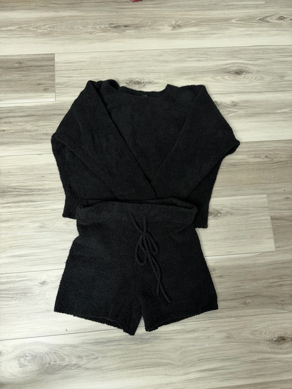 Victoria's Secret Black Cozy Knit Lounge Set - Sweater Top & Drawstring Shorts s